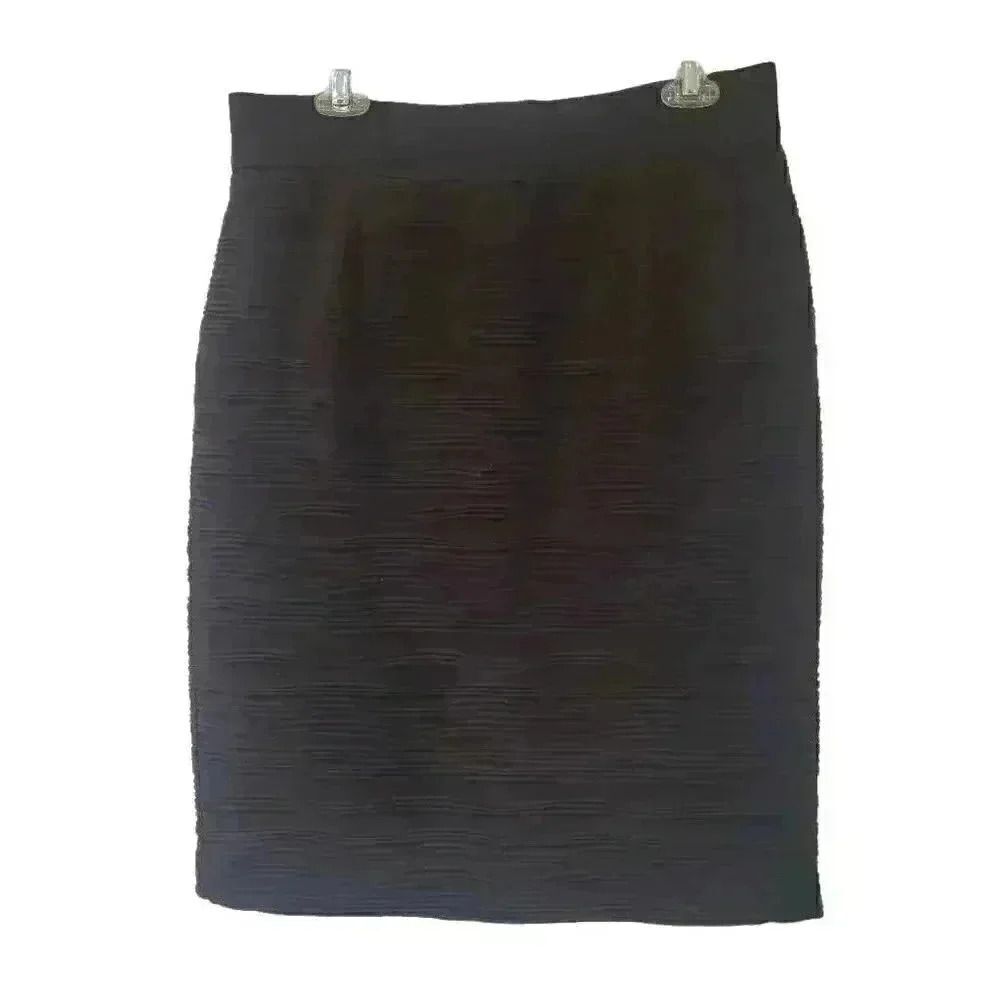 Alfani Women's Black Poly/Spandex Stretchy Horizontal Pleats Lined Straight Skir